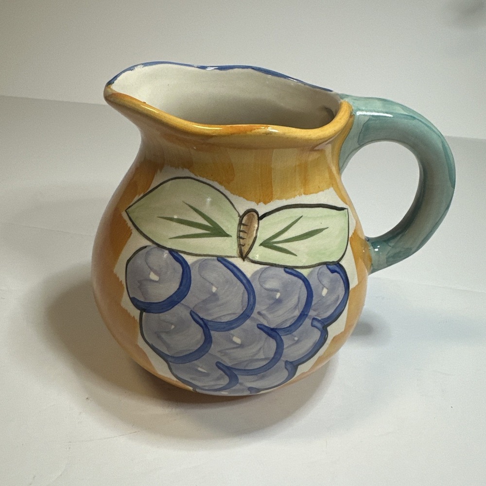 Vintage Hand Painted Fruits Guyroc Pitcher